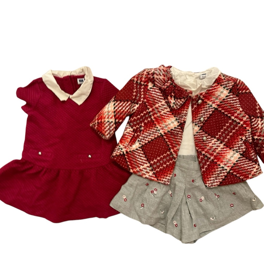 Janie and jack Girls' maroon holiday (2 outfit set) with Plaid Jacket